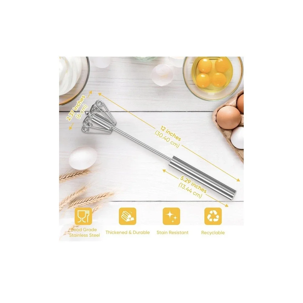 N35/. OOKUU Stainless Steel Egg Whisk, Semi Automatic Whisk Blender